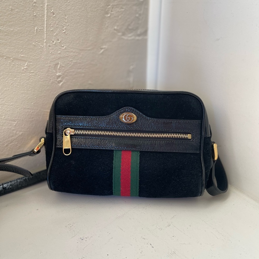 Gucci Black Suede Mini Ophidia Shoulder Crossbody Bag, Gently Used 517350 562600